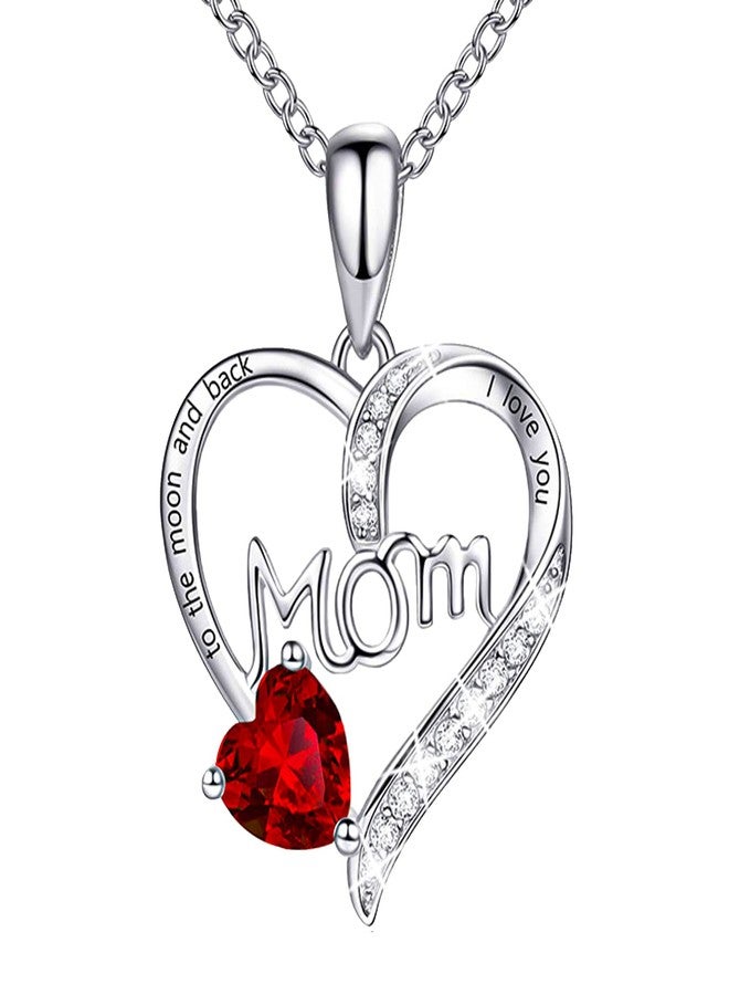 ORICU Love Heart Pendant Necklaces for Women, Mother's Day Gifts for Mom Grandma Wife from Daughter Son, I Love You Mom (With gift box) (Red) - Image 1